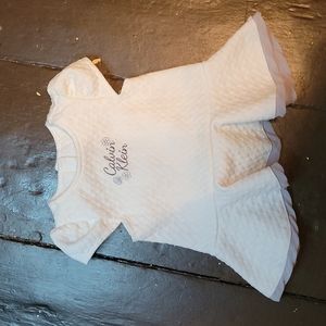 Calvin Klein Logo Baby Dress- White with Grey Trim, 6-9 months